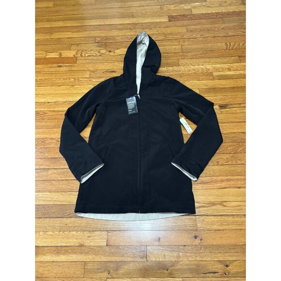 St. John's Bay Womens Reversible Rain Jacket Sz Small Black Beige Hooded NWT $80 - Picture 1 of 10
